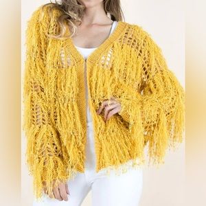 Trendy yellow shaggy cardigan